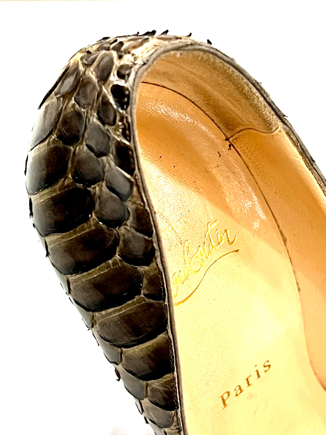 CHRISTIAN LOUBOUTIN METALLIC PYTHON SO KATE PUMPS