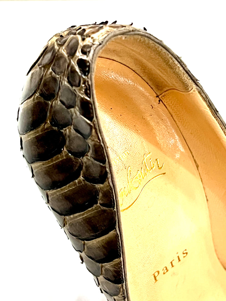CHRISTIAN LOUBOUTIN METALLIC PYTHON SO KATE PUMPS