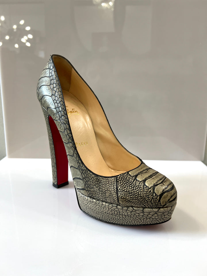 CHRISTIAN LOUBOUTIN OSTRICH LEATHER BIBI PLATFORM PUMPS