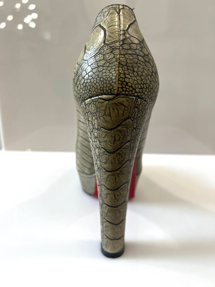 CHRISTIAN LOUBOUTIN OSTRICH LEATHER BIBI PLATFORM PUMPS