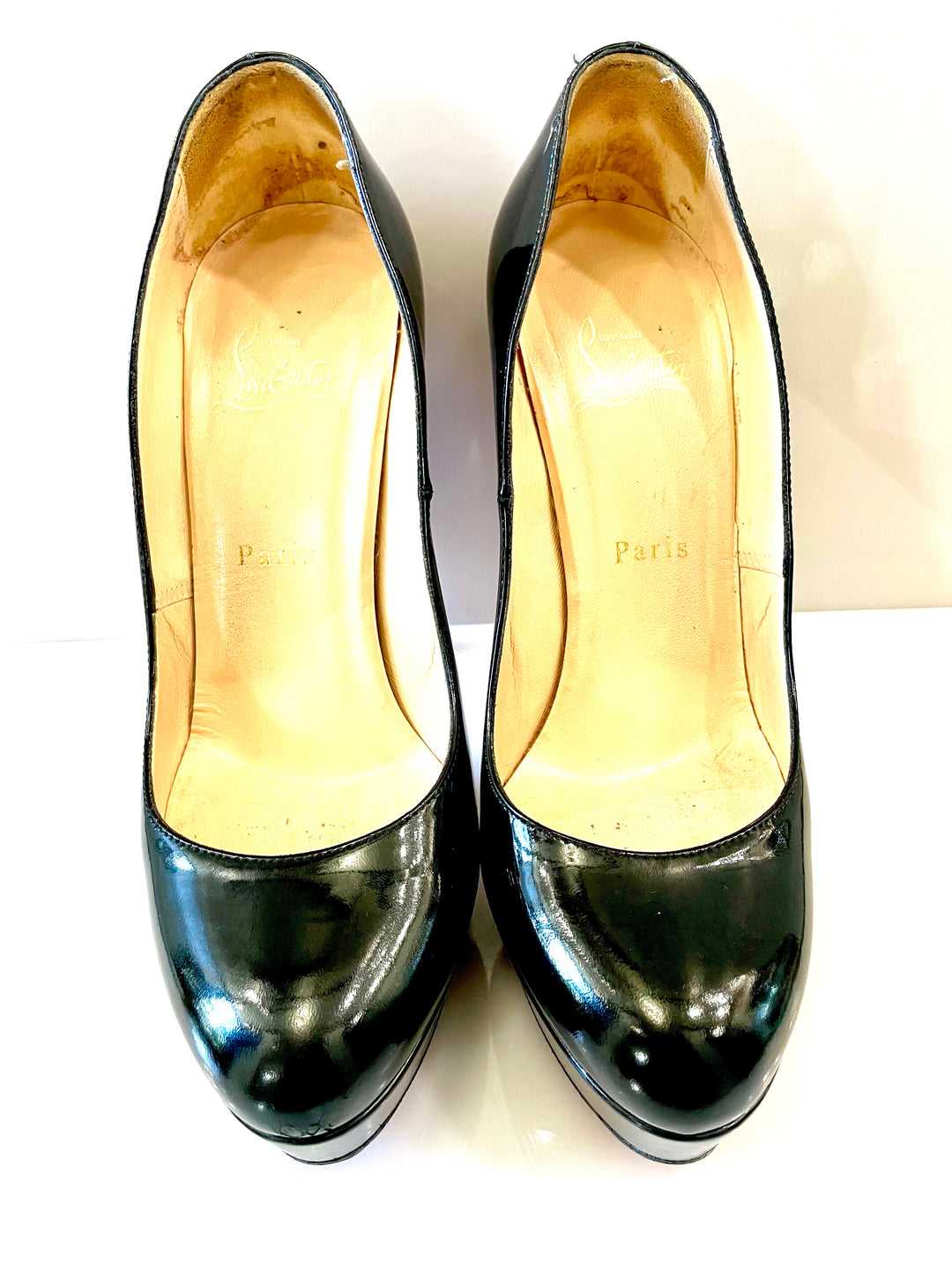 CHRISTIAN LOUBOUTIN BIANCA PATENT LEATHER PLATFORM PUMPS