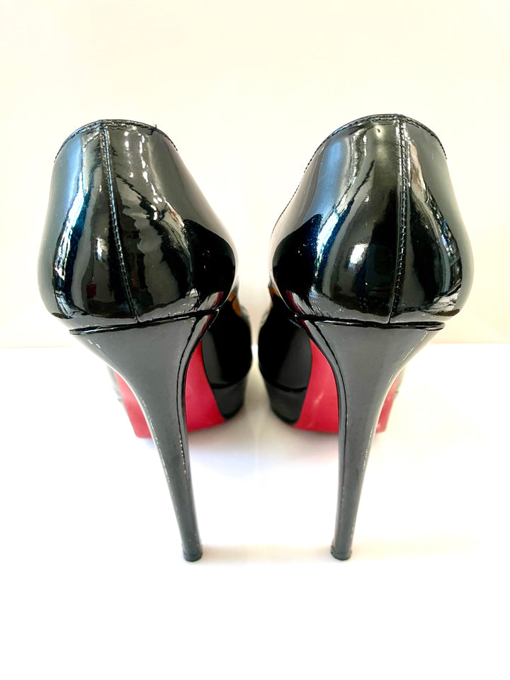 CHRISTIAN LOUBOUTIN BIANCA PATENT LEATHER PLATFORM PUMPS