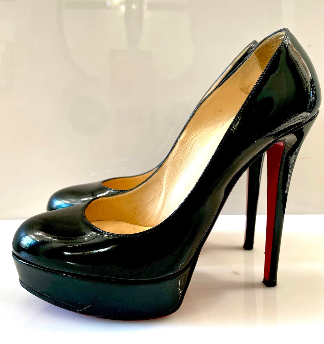 CHRISTIAN LOUBOUTIN BIANCA PATENT LEATHER PLATFORM PUMPS