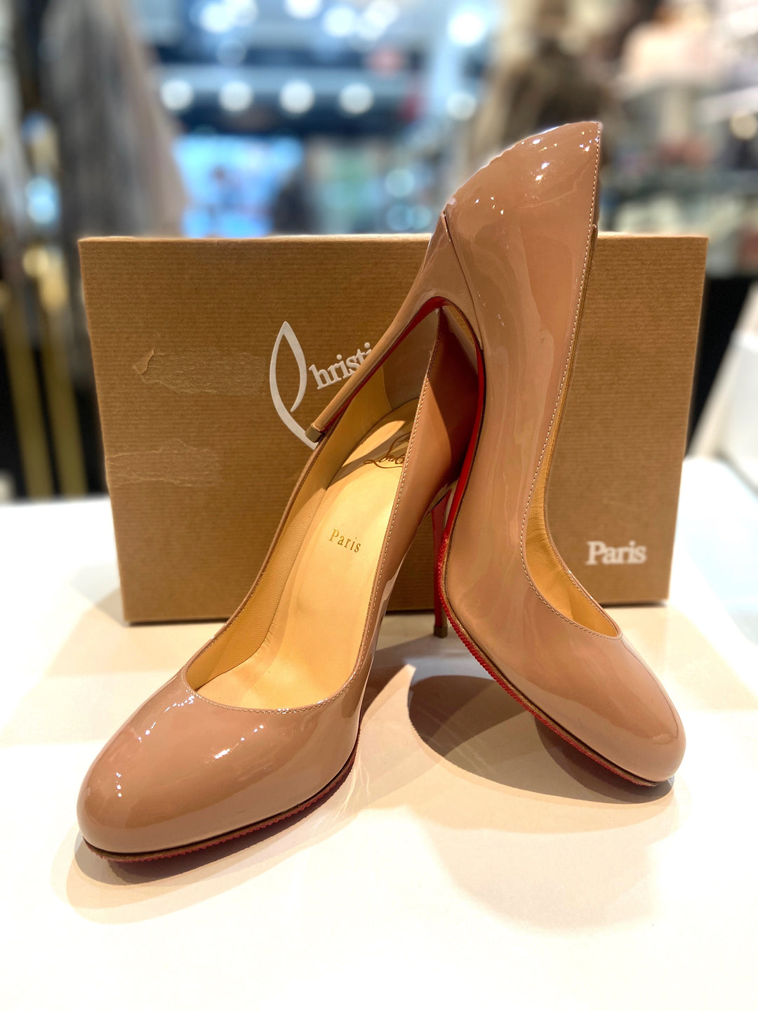 CHRISTIAN LOUBOUTIN PATENT LEATHER FIFI 100 PUMPS