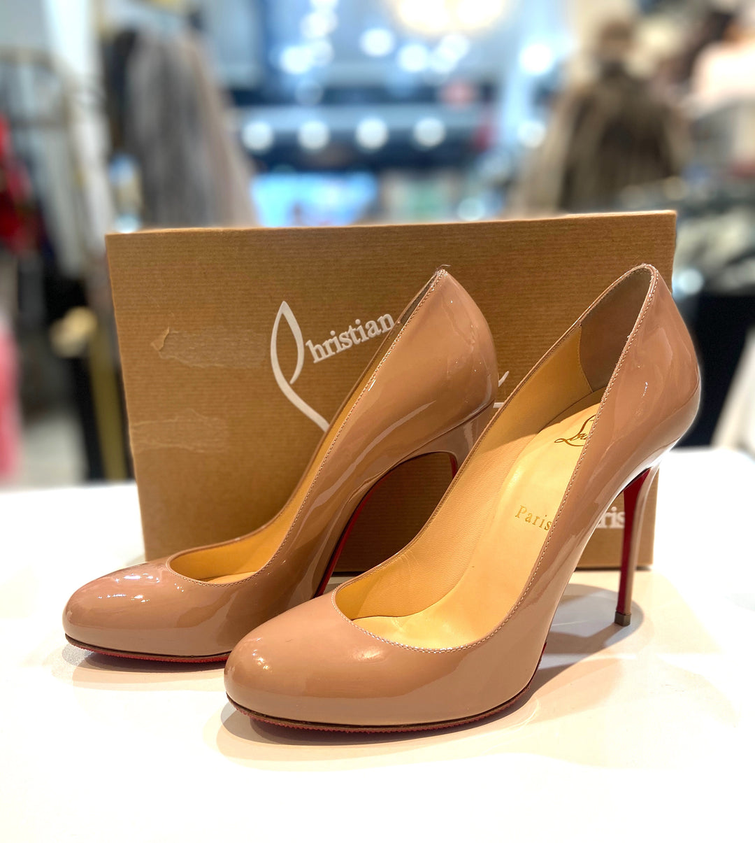 CHRISTIAN LOUBOUTIN PATENT LEATHER FIFI 100 PUMPS