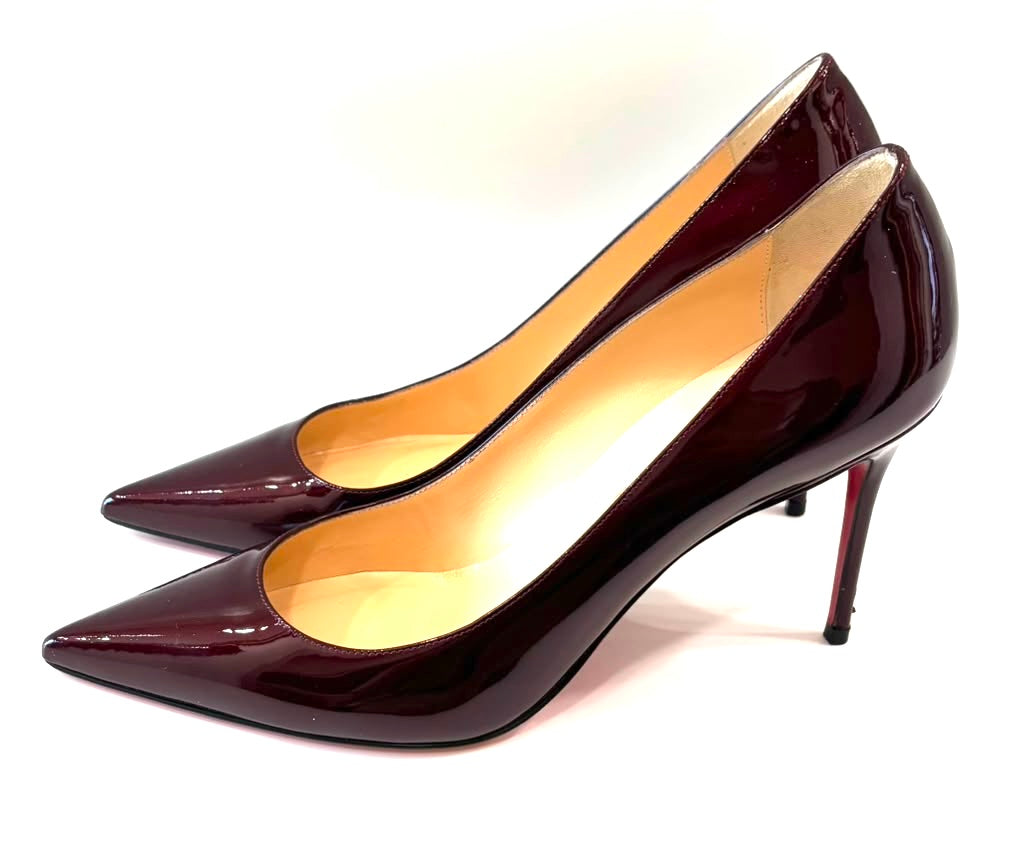 CHRISTIAN LOUBOUTIN PIGALLE 85 PATENT LEATHER PUMPS