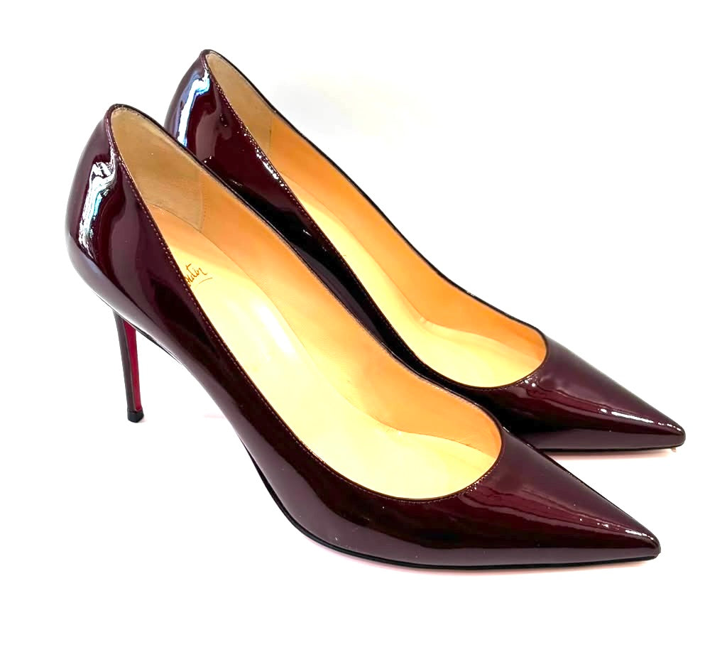 CHRISTIAN LOUBOUTIN PIGALLE 85 PATENT LEATHER PUMPS
