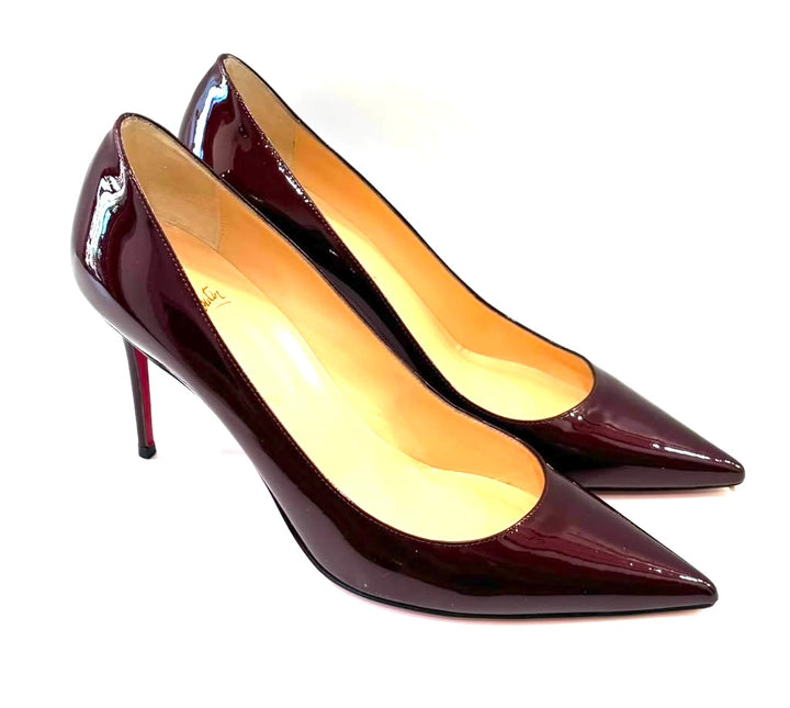 CHRISTIAN LOUBOUTIN PIGALLE 85 PATENT LEATHER PUMPS