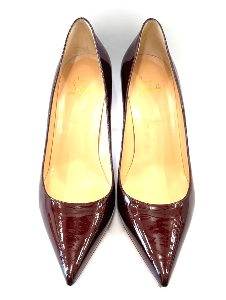 CHRISTIAN LOUBOUTIN PIGALLE 85 PATENT LEATHER PUMPS