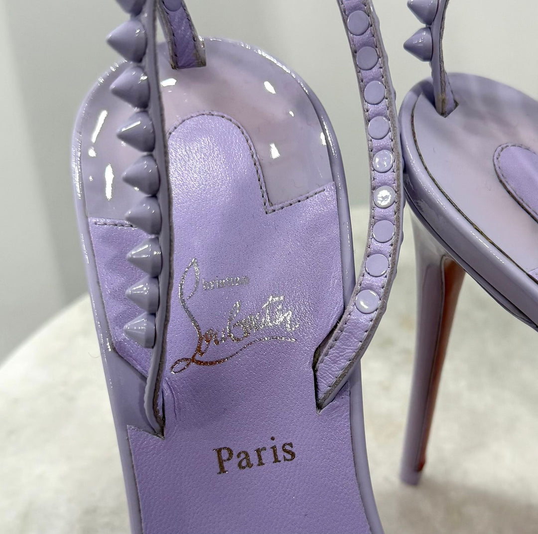 CHRISTIAN LOUBOUTIN SO ME 100 PATENT LEATHER SANDALS – LILAC SMOKE