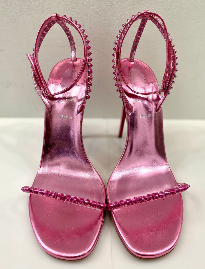 CHRISTIAN LOUBOUTIN SO ME METALLIC LEATHER SANDALS