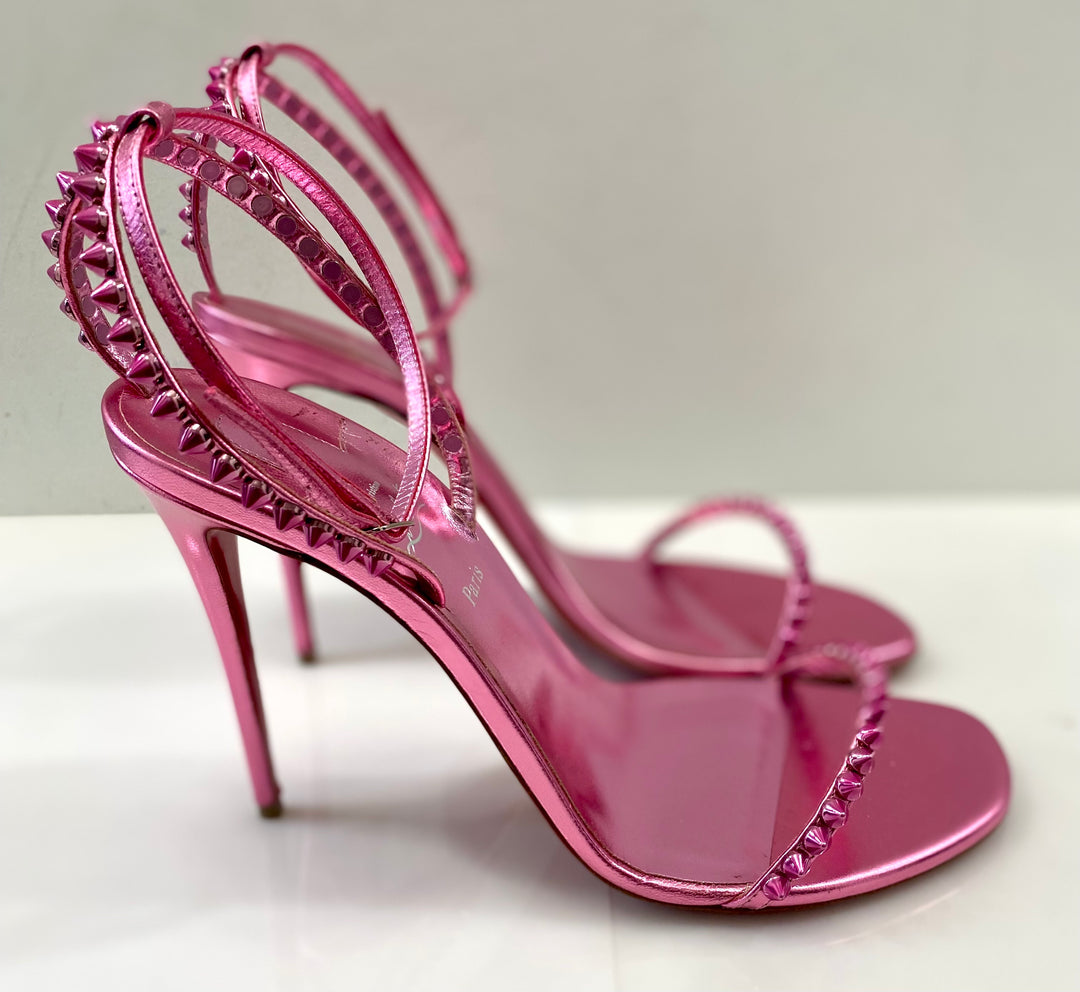 CHRISTIAN LOUBOUTIN SO ME METALLIC LEATHER SANDALS – Caroline's