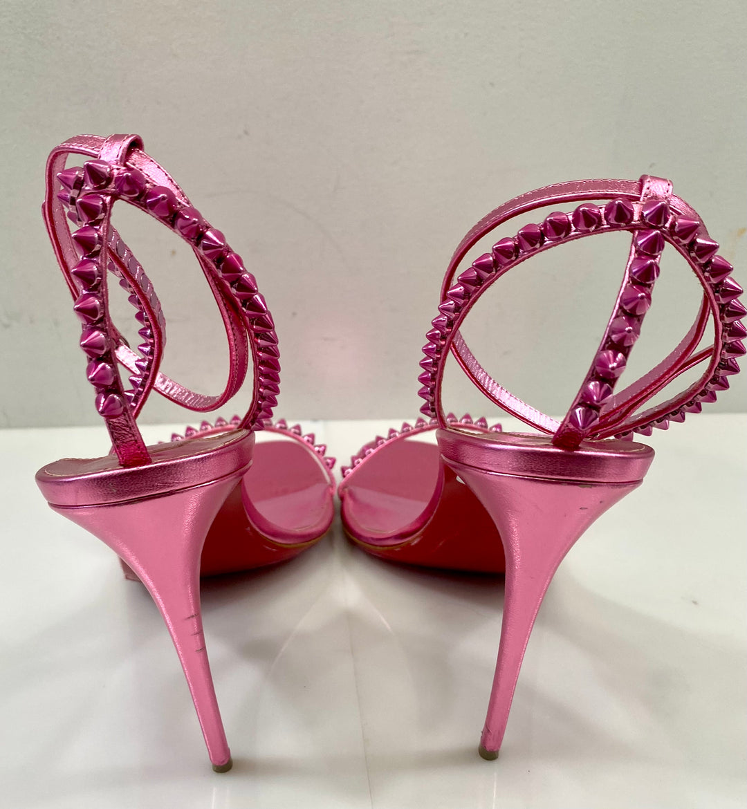 CHRISTIAN LOUBOUTIN SO ME METALLIC LEATHER SANDALS – Caroline's