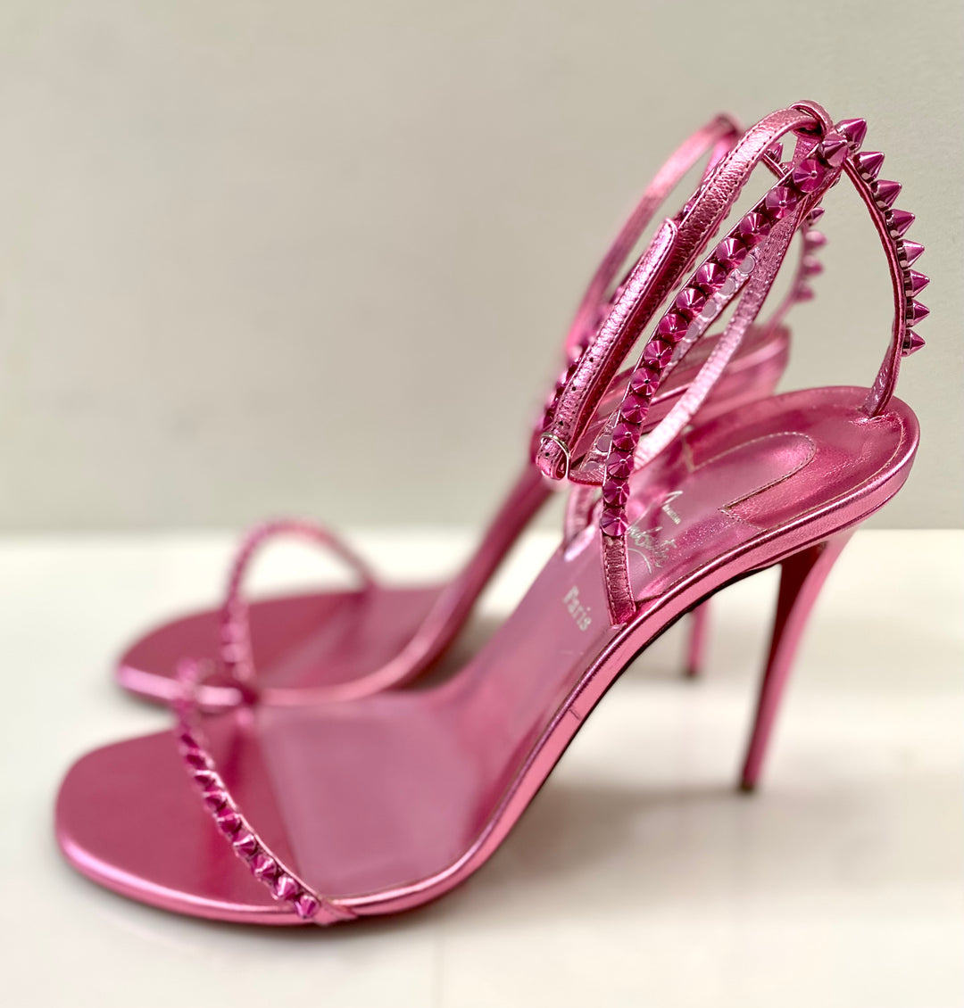 CHRISTIAN LOUBOUTIN SO ME METALLIC LEATHER SANDALS
