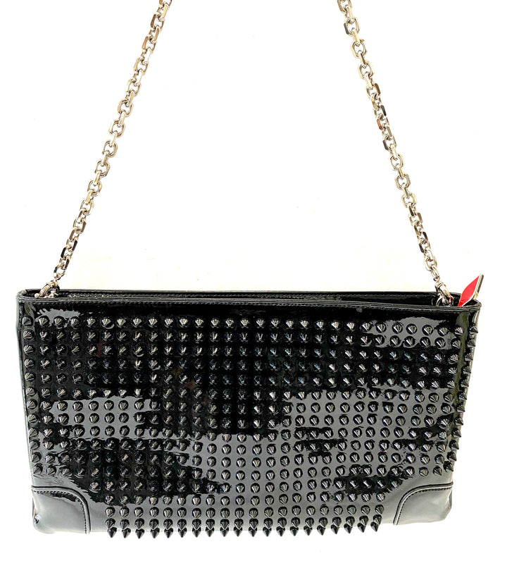 LOUBOUTIN LOUBIPOSH SPIKED PATENT LEATHER CHAIN BAG