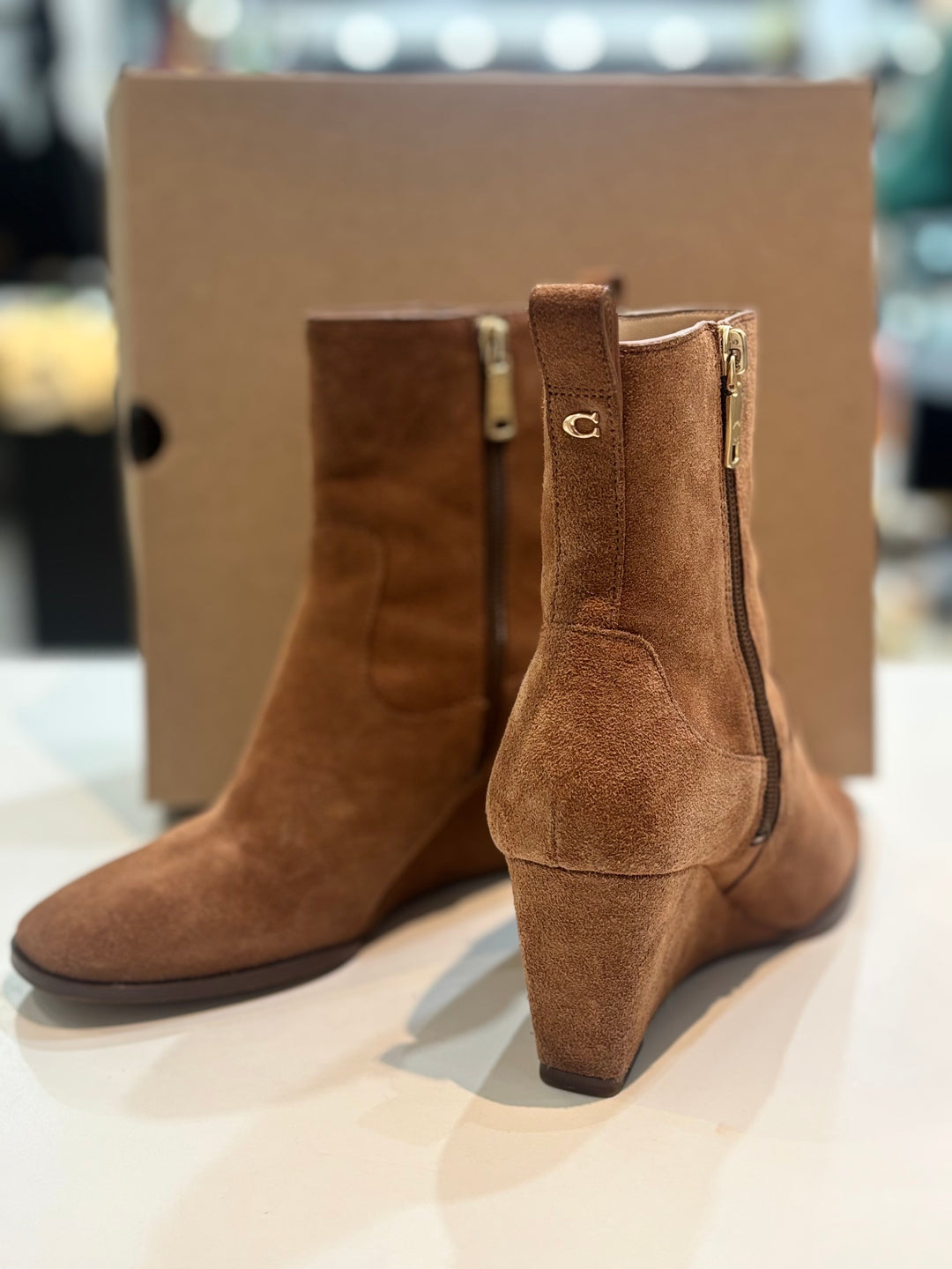 COACH JOSEPHINE WEDGE HEEL SUEDE BOOTIES