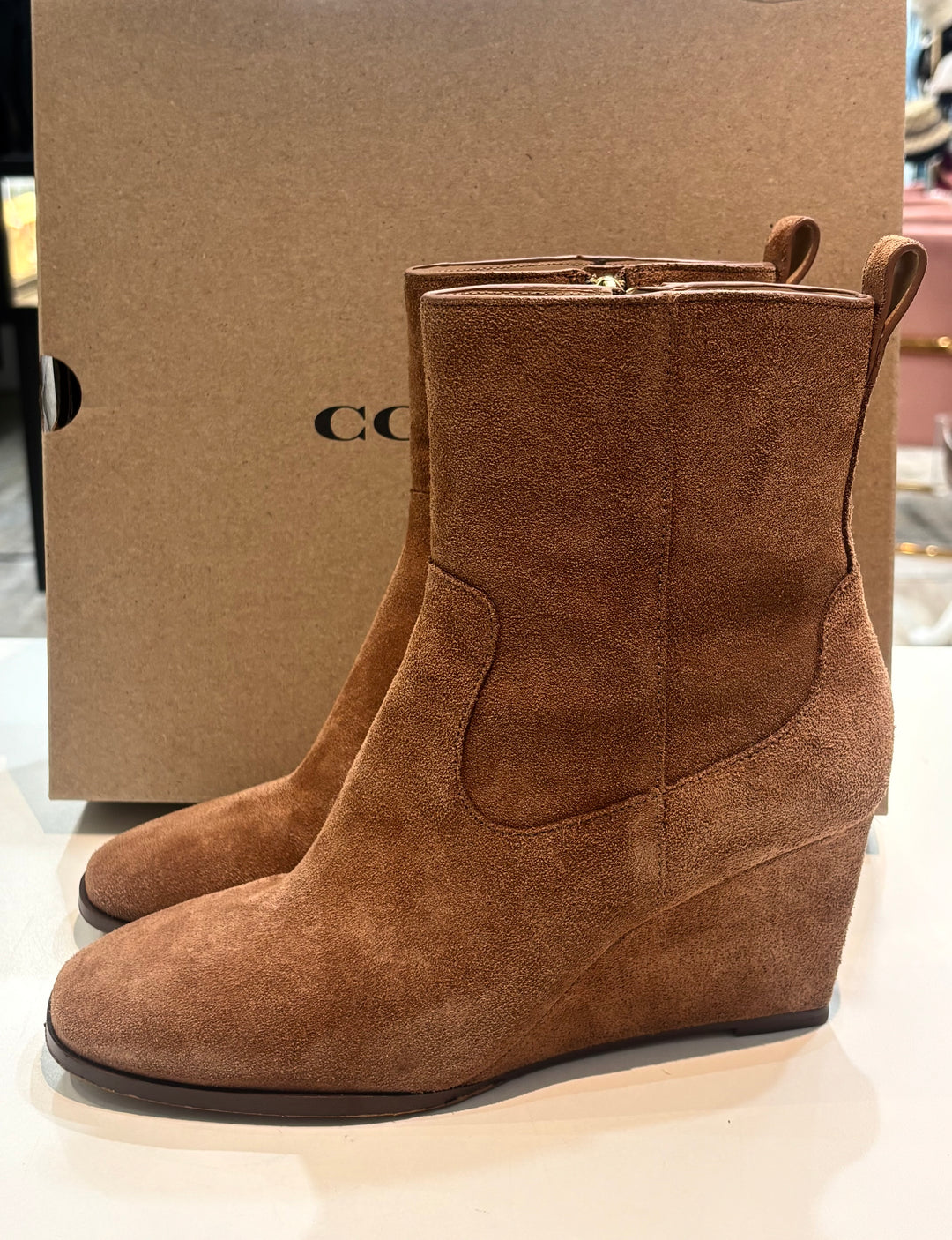 COACH JOSEPHINE WEDGE HEEL SUEDE BOOTIES