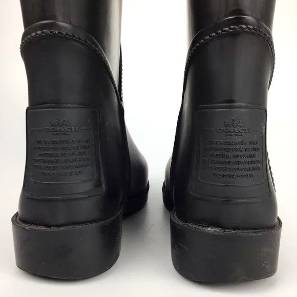 COACH TRISTEE SIGNATURE MATT BLACK WATERPROOF LACE-UP RAIN BOOTS