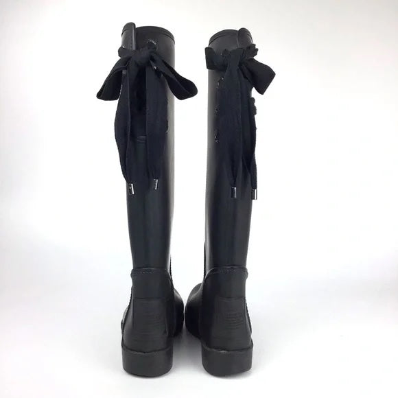 COACH TRISTEE SIGNATURE MATT BLACK WATERPROOF LACE-UP RAIN BOOTS