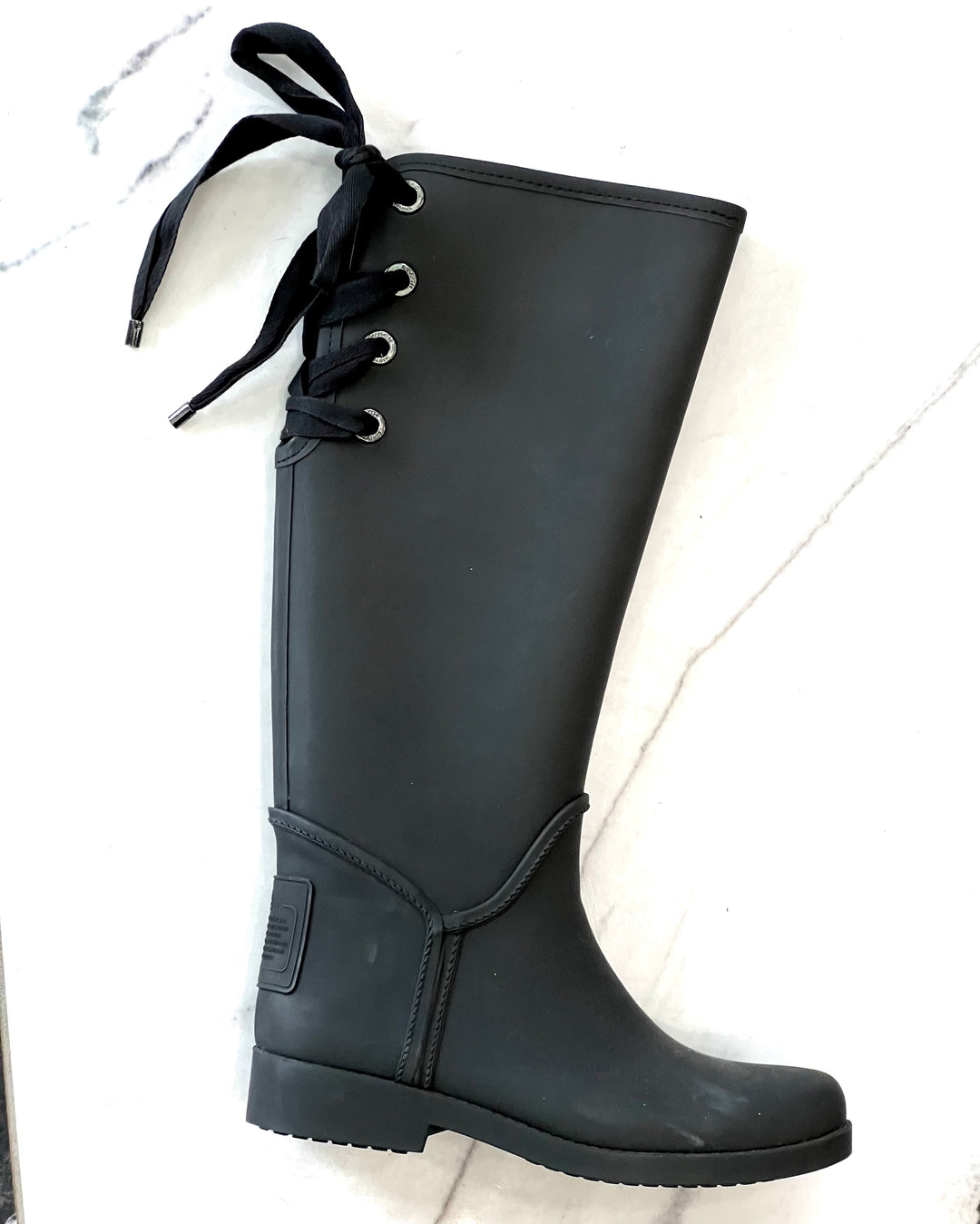 COACH TRISTEE SIGNATURE MATT BLACK WATERPROOF LACE-UP RAIN BOOTS