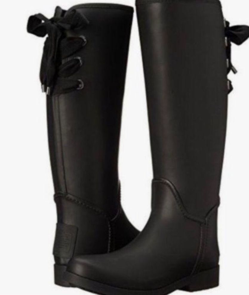 COACH TRISTEE SIGNATURE MATT BLACK WATERPROOF LACE-UP RAIN BOOTS