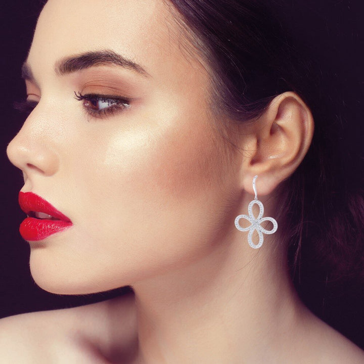 STERLING SILVER CLOVER SHAPE PAVÉ SWAROVSKI® CRYSTAL EARRINGS