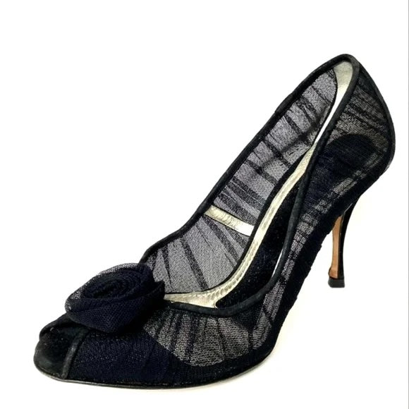DOLCE &amp; GABBANA ROSE APPLIQUE TULLE MESH  PUMPS