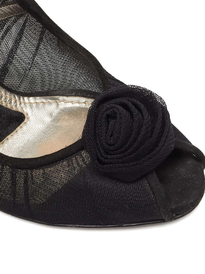 DOLCE &amp; GABBANA ROSE APPLIQUE TULLE MESH  PUMPS