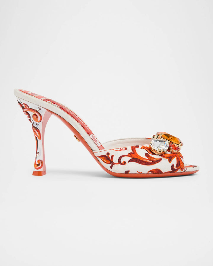 DOLCE &amp; GABBANA MAIOLICA 85MM CRYSTAL-EMBELLISHED PEEP-TOE MULES