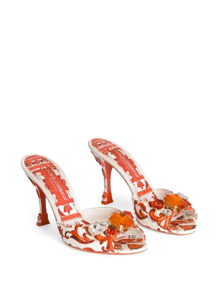 DOLCE &amp; GABBANA MAIOLICA 85MM CRYSTAL-EMBELLISHED PEEP-TOE MULES