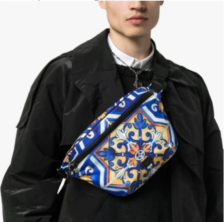 DOLCE &amp; GABBANA MAJOLICA PRINT NYLON WAIST &amp; CROSSBODY BAG