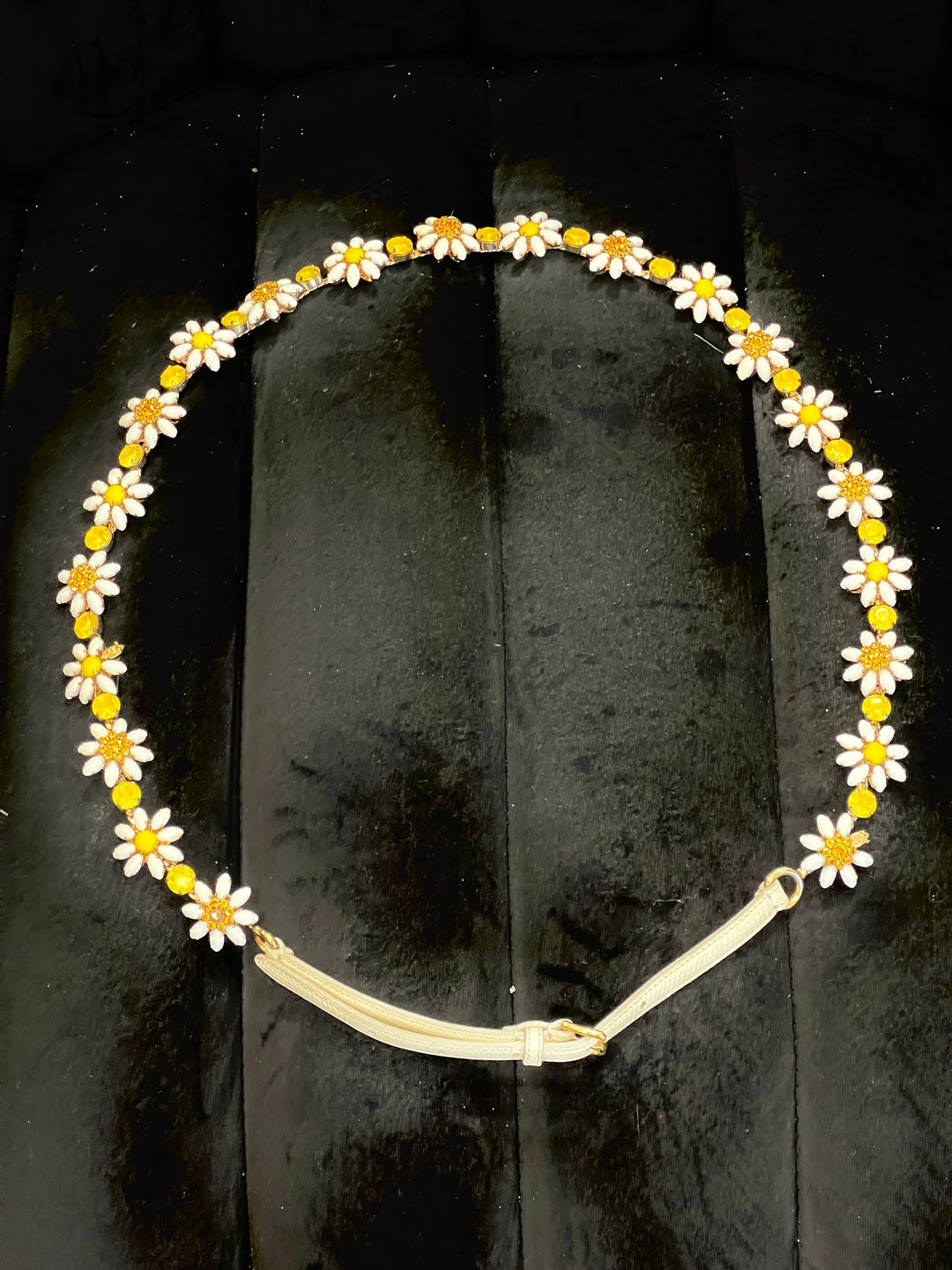 DOLCE &amp; GABBANA DAISY CRYSTAL CHAIN LEATHER BELT