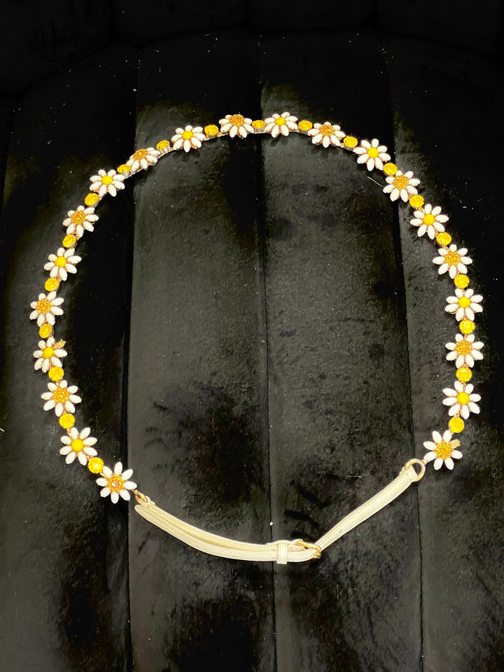 DOLCE &amp; GABBANA DAISY CRYSTAL CHAIN LEATHER BELT
