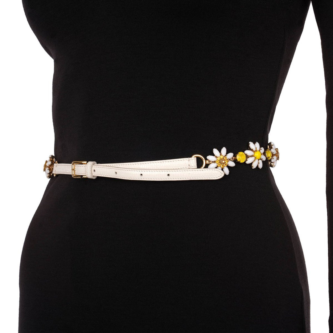 DOLCE &amp; GABBANA DAISY CRYSTAL CHAIN LEATHER BELT