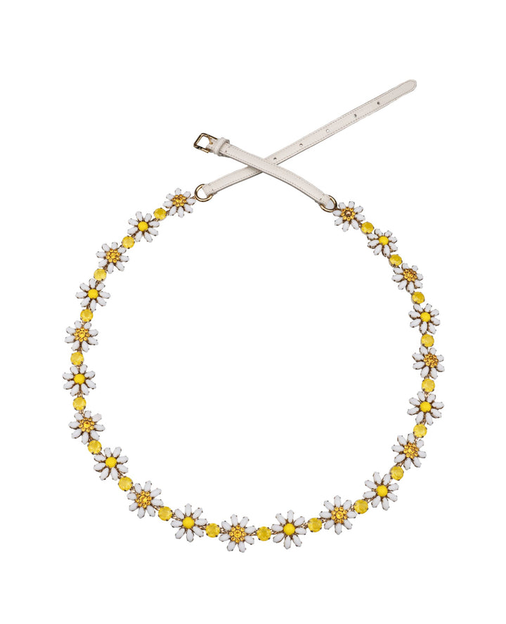 DOLCE &amp; GABBANA DAISY CRYSTAL CHAIN LEATHER BELT