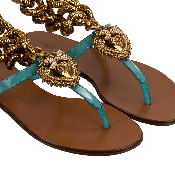 D &amp; G DEVOTION HEART EMBELLISHED CALFSKIN LEATHER FLAT MULES