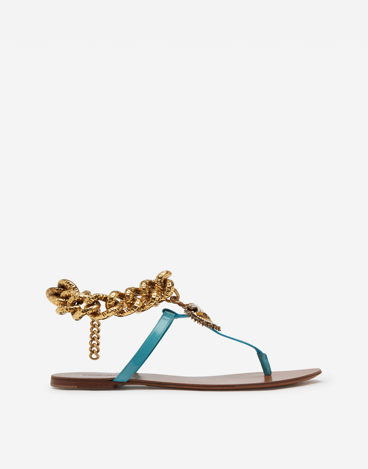 D &amp; G DEVOTION HEART EMBELLISHED CALFSKIN LEATHER FLAT MULES
