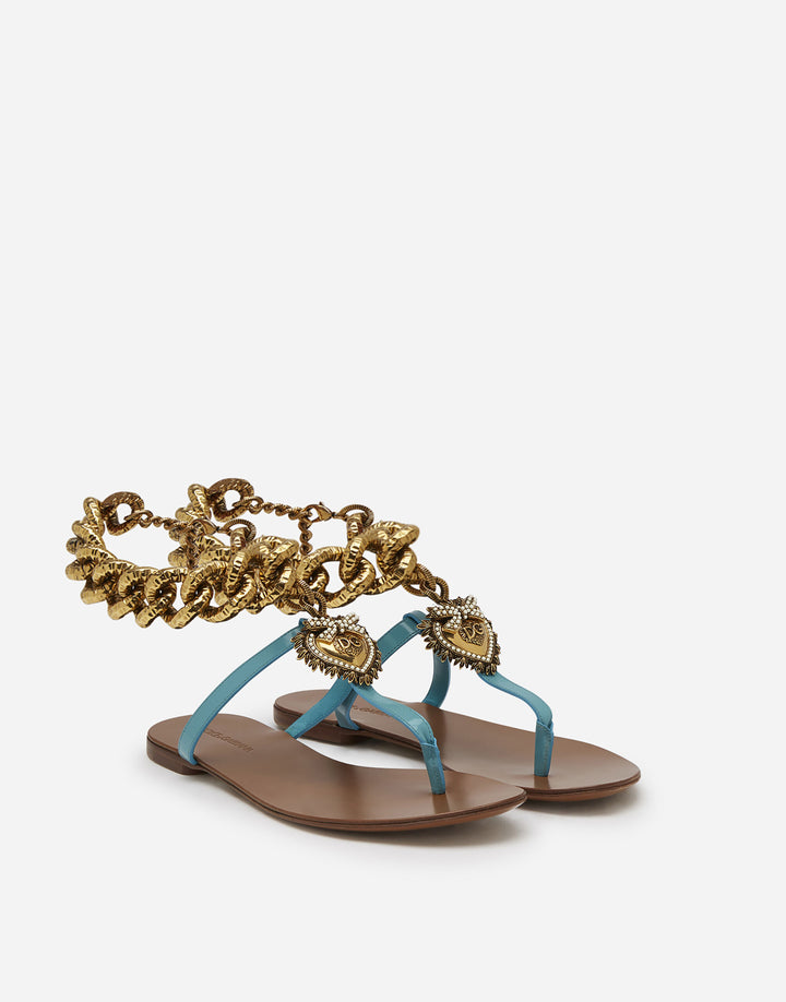 D &amp; G DEVOTION HEART EMBELLISHED CALFSKIN LEATHER FLAT MULES
