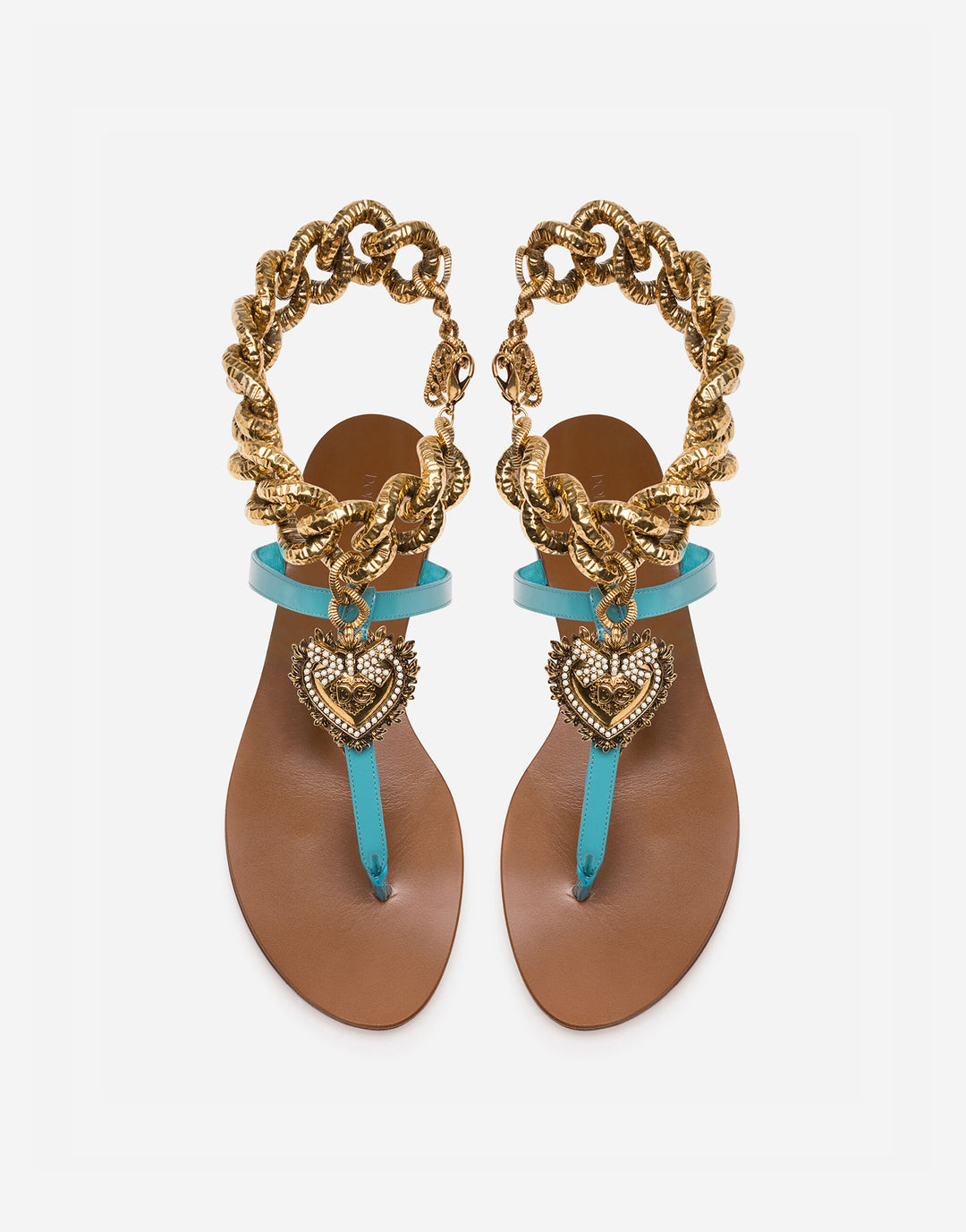 D &amp; G DEVOTION HEART EMBELLISHED CALFSKIN LEATHER FLAT MULES