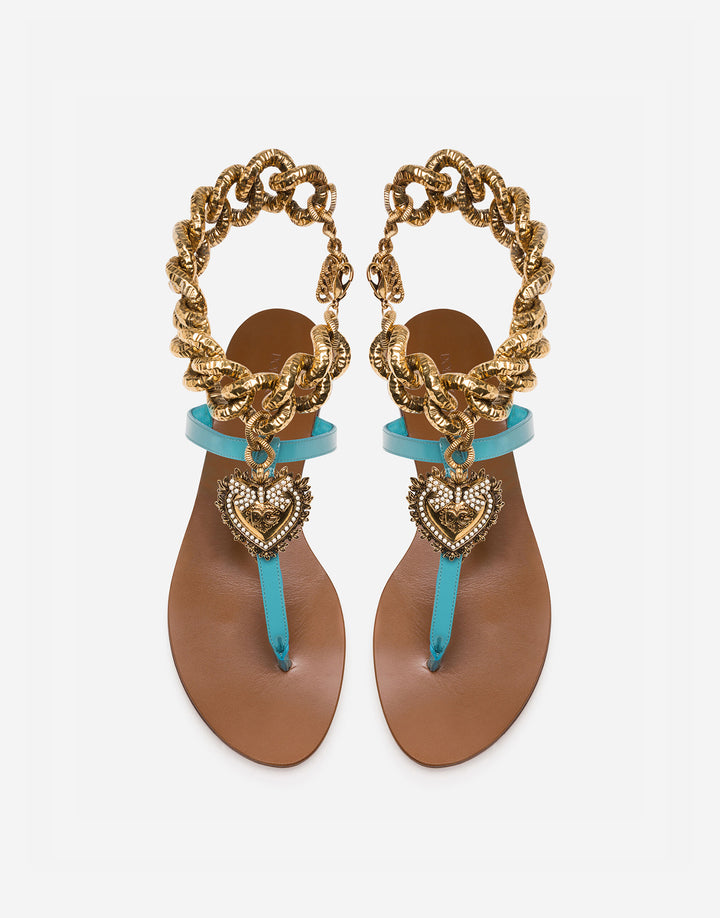 D &amp; G DEVOTION HEART EMBELLISHED CALFSKIN LEATHER FLAT MULES