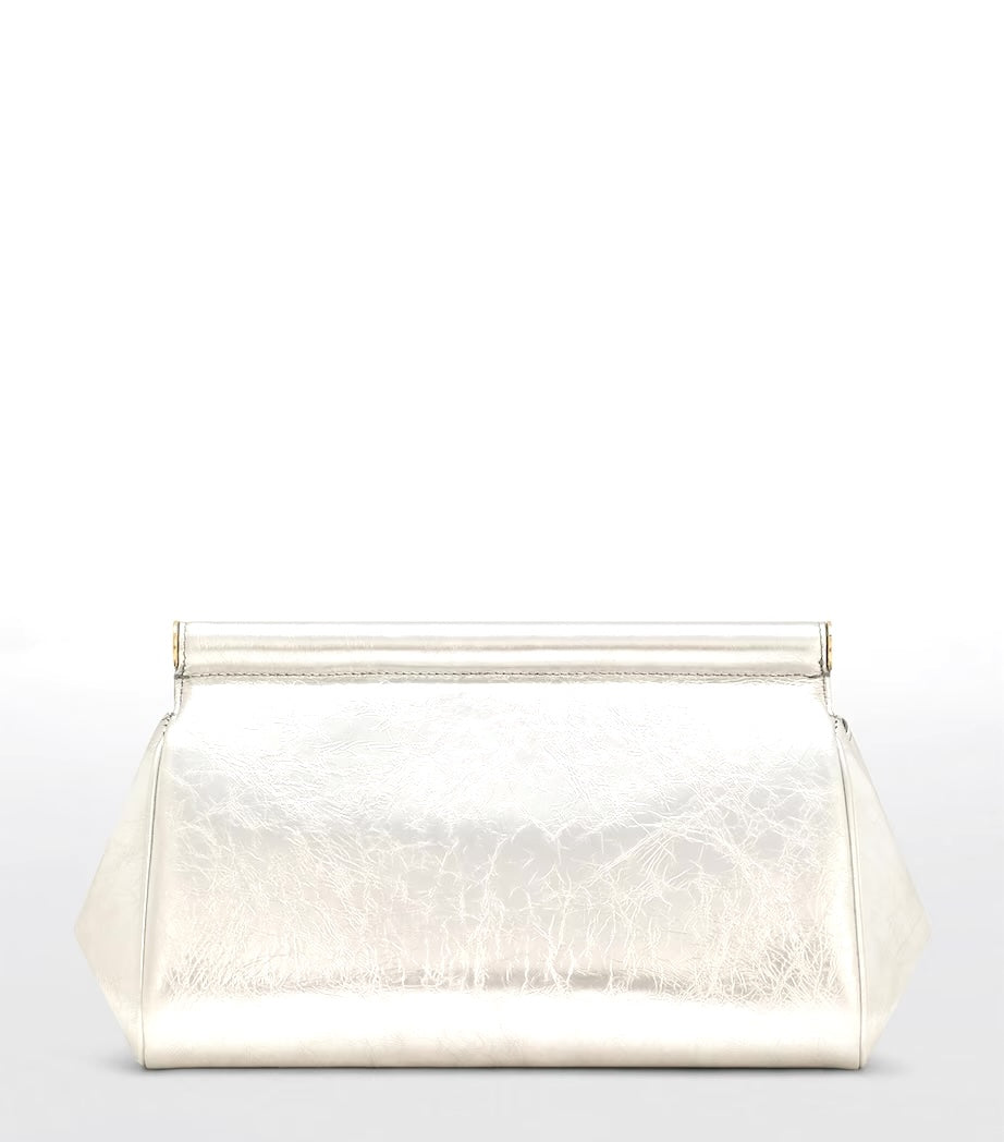 DOLCE &amp; GABBANA METALLIC LEATHER SICILY LARGE CLUTCH BAG