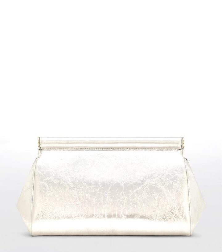 DOLCE &amp; GABBANA METALLIC LEATHER SICILY LARGE CLUTCH BAG