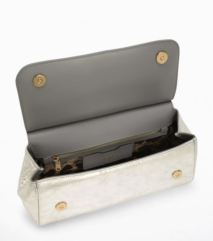 DOLCE &amp; GABBANA METALLIC LEATHER SICILY LARGE CLUTCH BAG