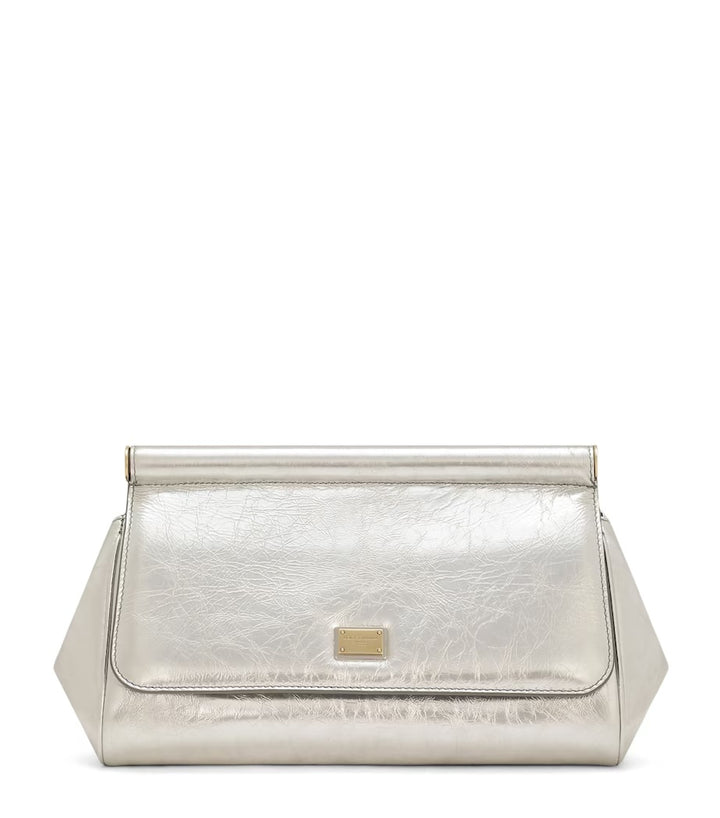 DOLCE &amp; GABBANA METALLIC LEATHER SICILY LARGE CLUTCH BAG