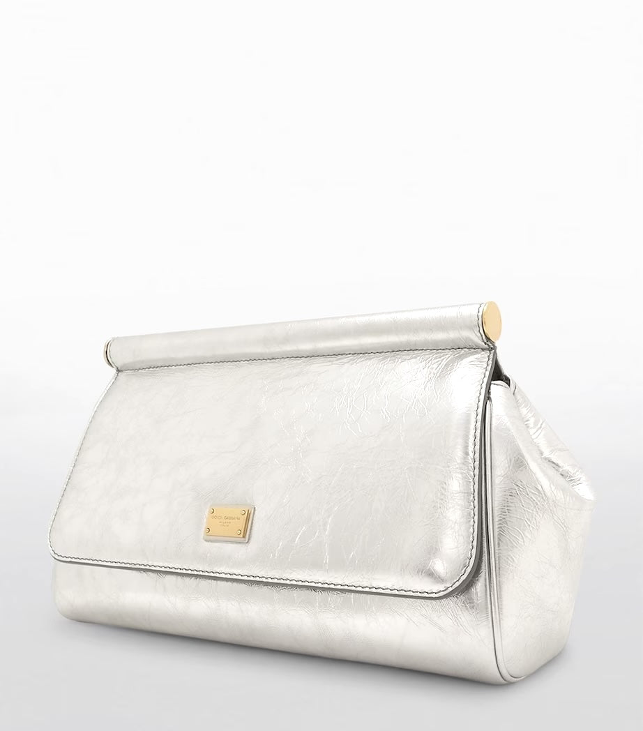 DOLCE &amp; GABBANA METALLIC LEATHER SICILY LARGE CLUTCH BAG