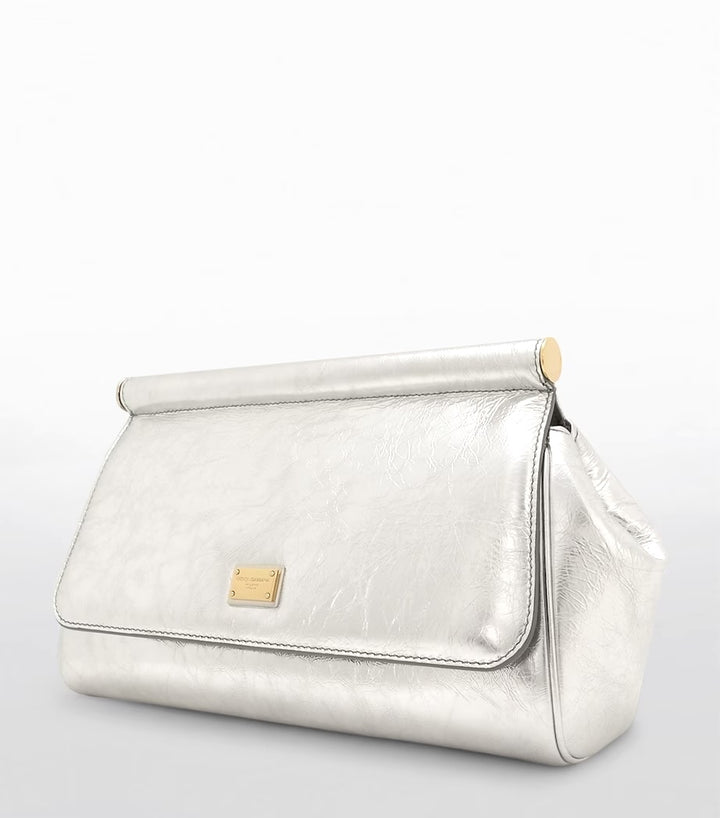 DOLCE &amp; GABBANA METALLIC LEATHER SICILY LARGE CLUTCH BAG