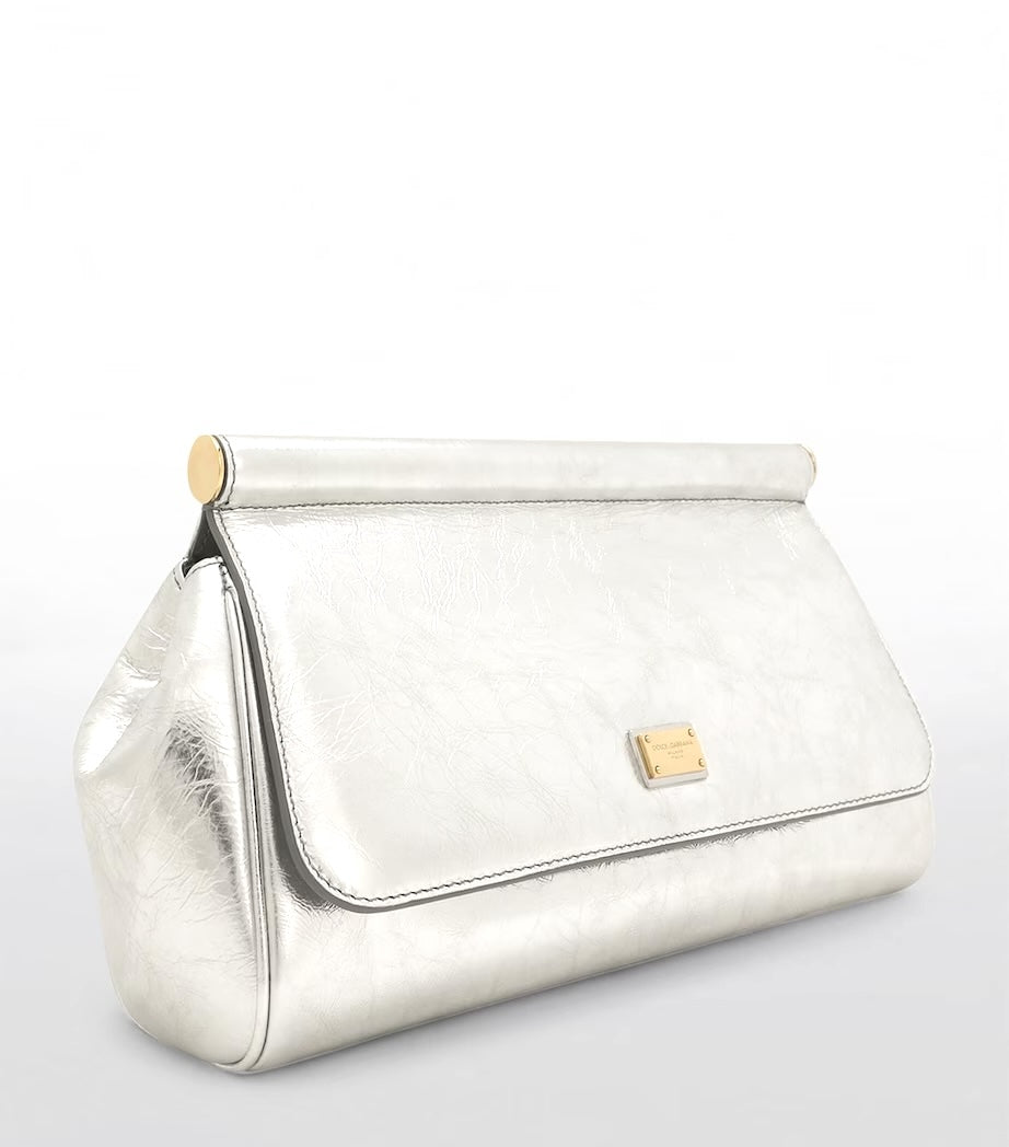 DOLCE &amp; GABBANA METALLIC LEATHER SICILY LARGE CLUTCH BAG