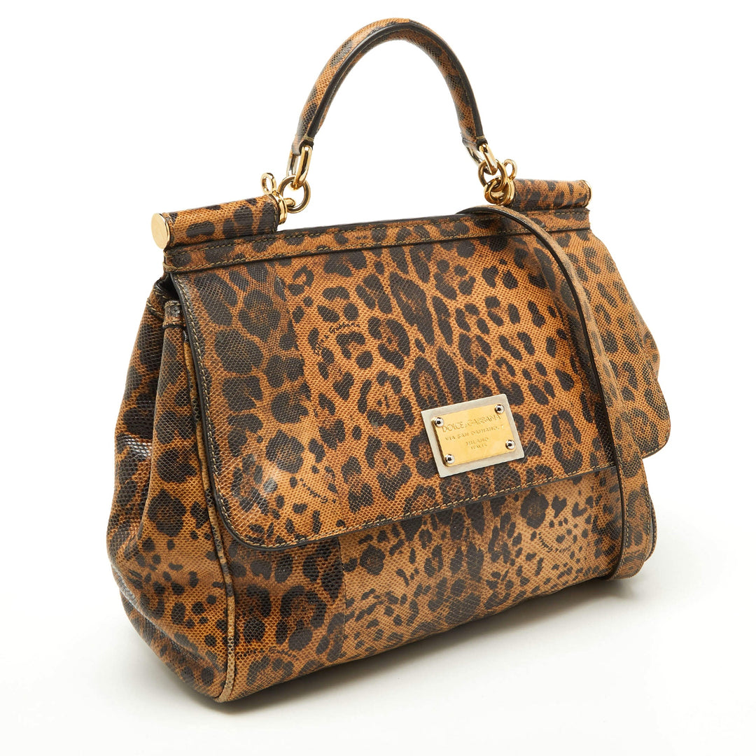 DOLCE &amp; GABBANA LEOPARD PRINT LEATHER MISS SICILY HANDBAG