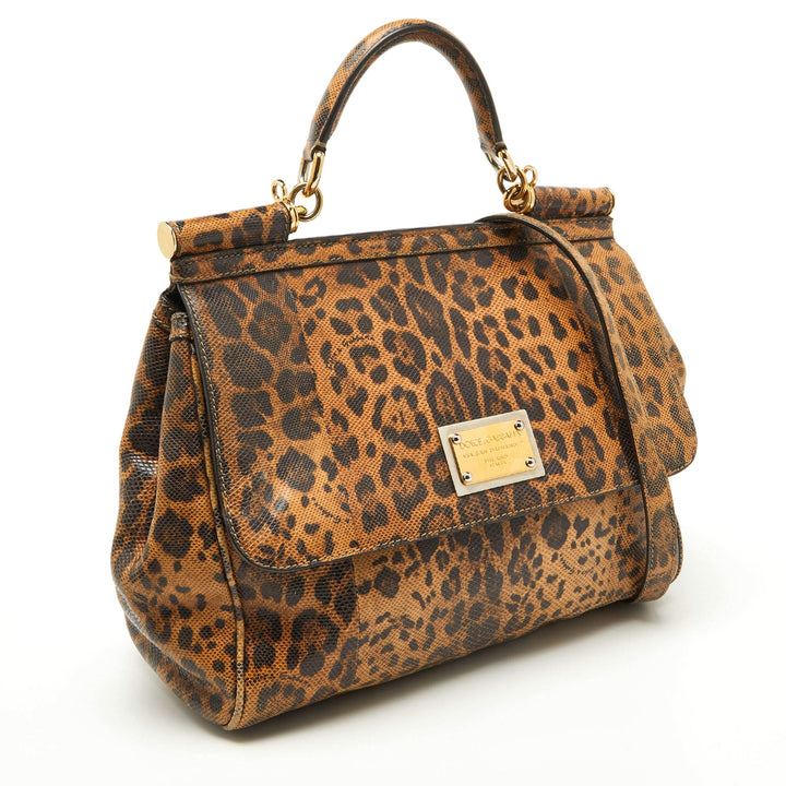 DOLCE &amp; GABBANA LEOPARD PRINT LEATHER MISS SICILY HANDBAG