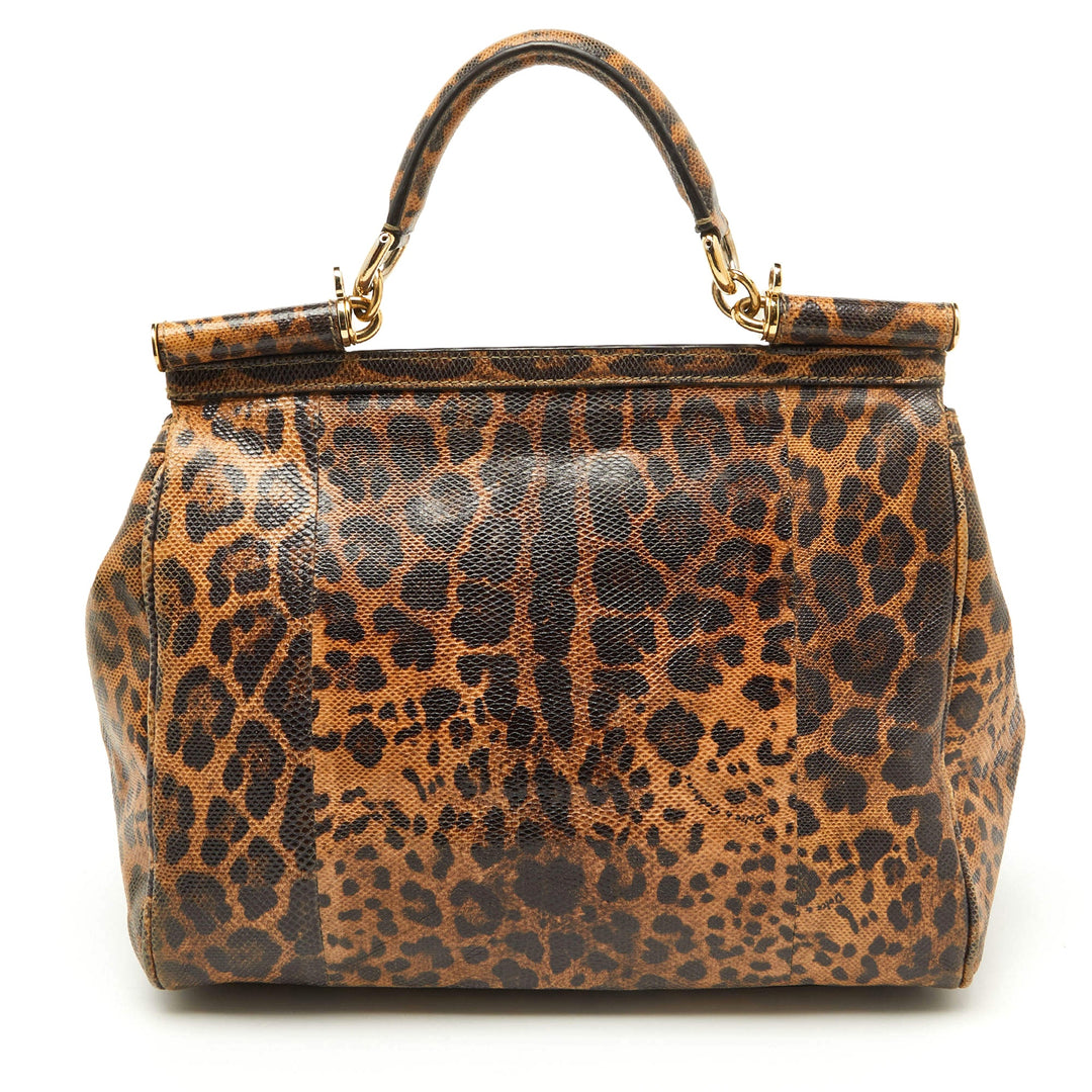 DOLCE &amp; GABBANA LEOPARD PRINT LEATHER MISS SICILY HANDBAG